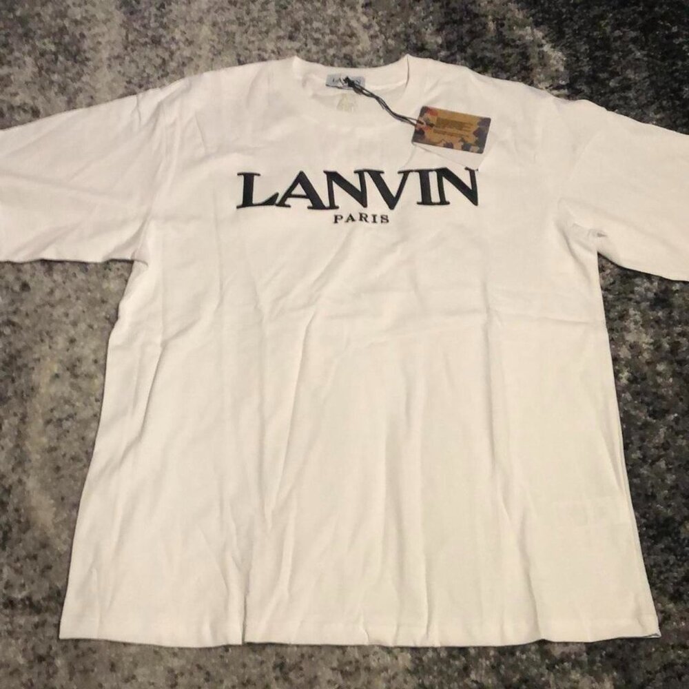 LANVIN Paris Print Logo WhiteT-Shirt Black Men’s Size Large